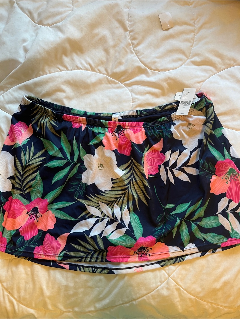 NWT Lane Bryant Tropical Floral Swim Skirt - Navy with Pink & White Blooms 18